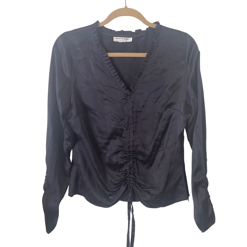 Vintage 80s Norah Noh Silk‎ V Neck Ruched Blouse S